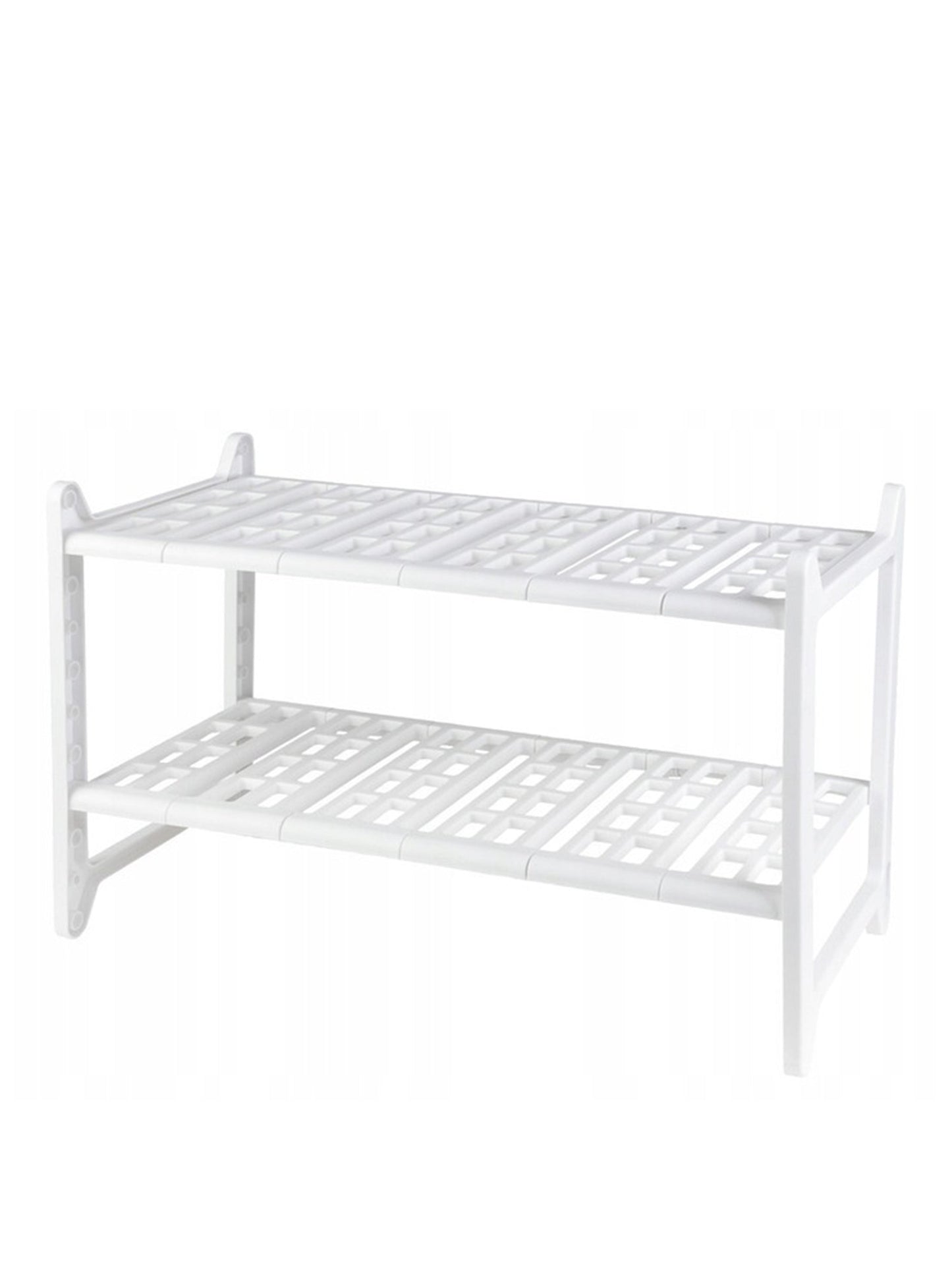 Wenko Sink Rack with 12 adjustable shelves, 2 tiers, and 4 hooks for hanging cleaning tools