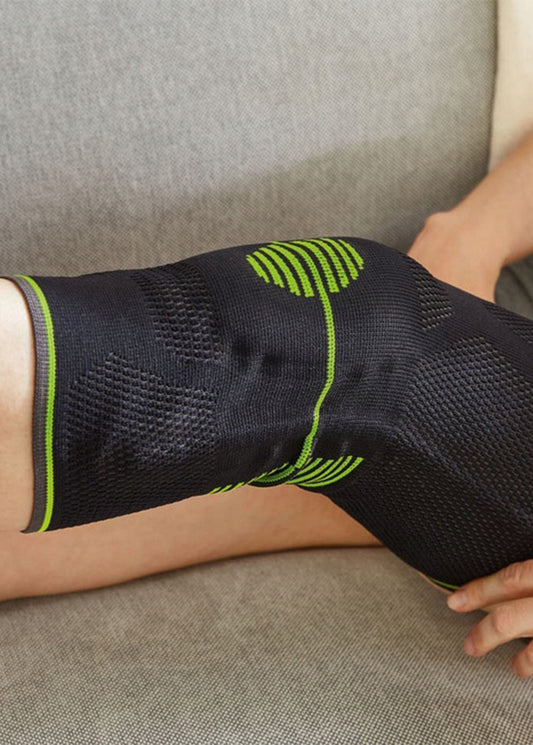 Sensiplast knee support brace providing stability and relief for knee joint and patella