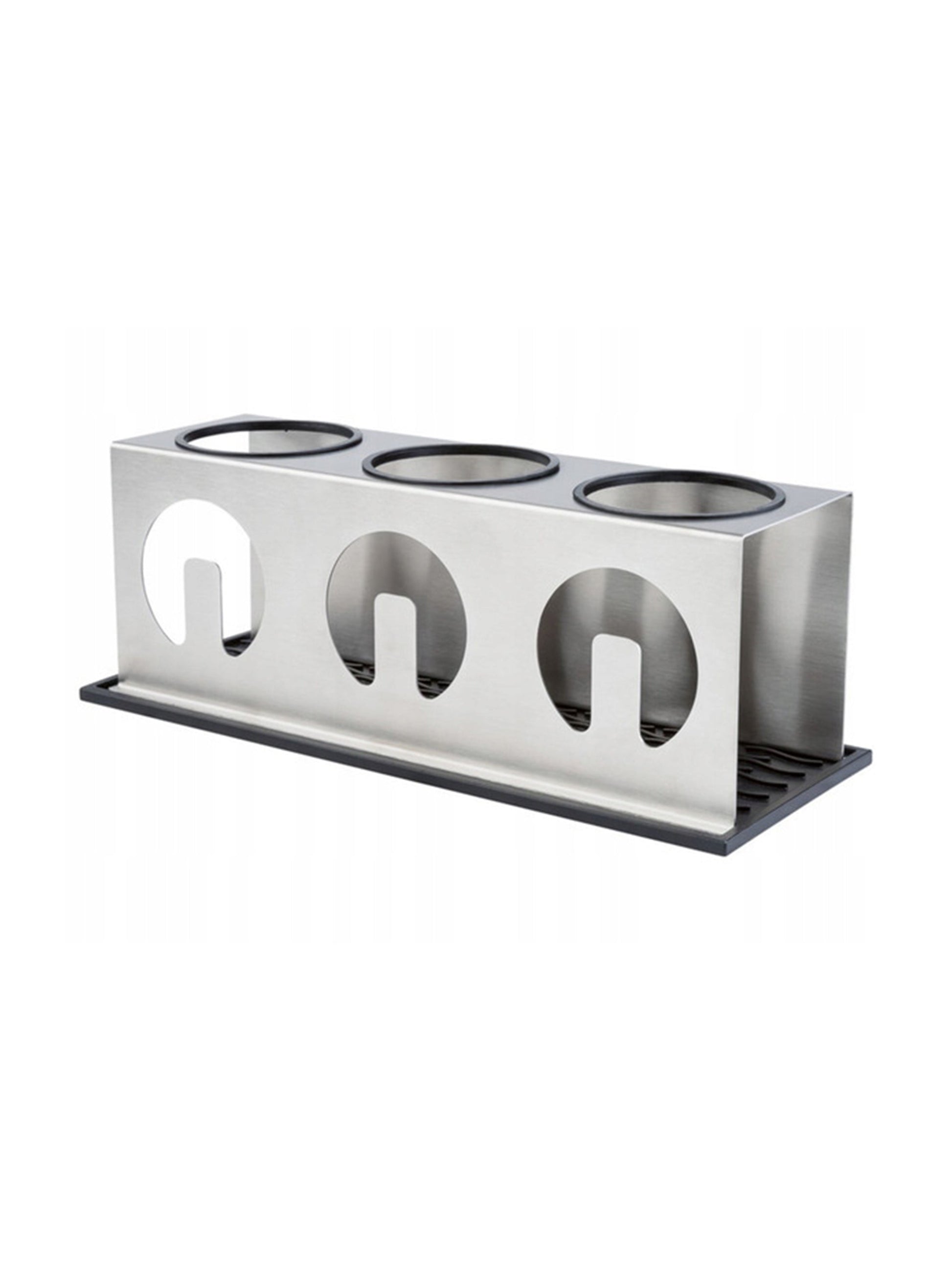 Stainless steel drainer stand with drip mat for 3 bottles by Ernesto