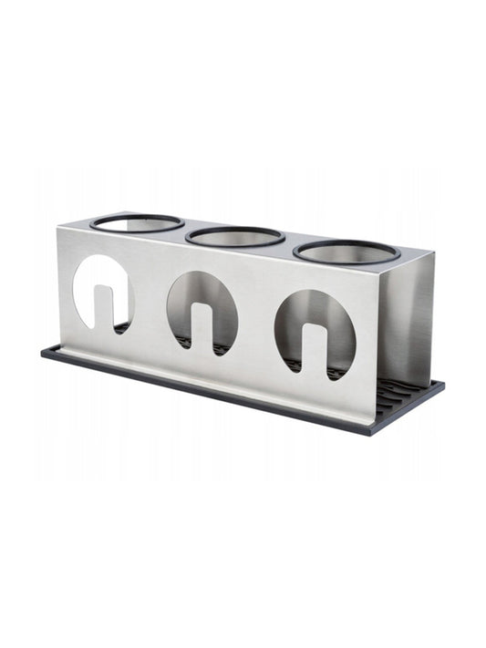 Stainless steel drainer stand with drip mat for 3 bottles by Ernesto