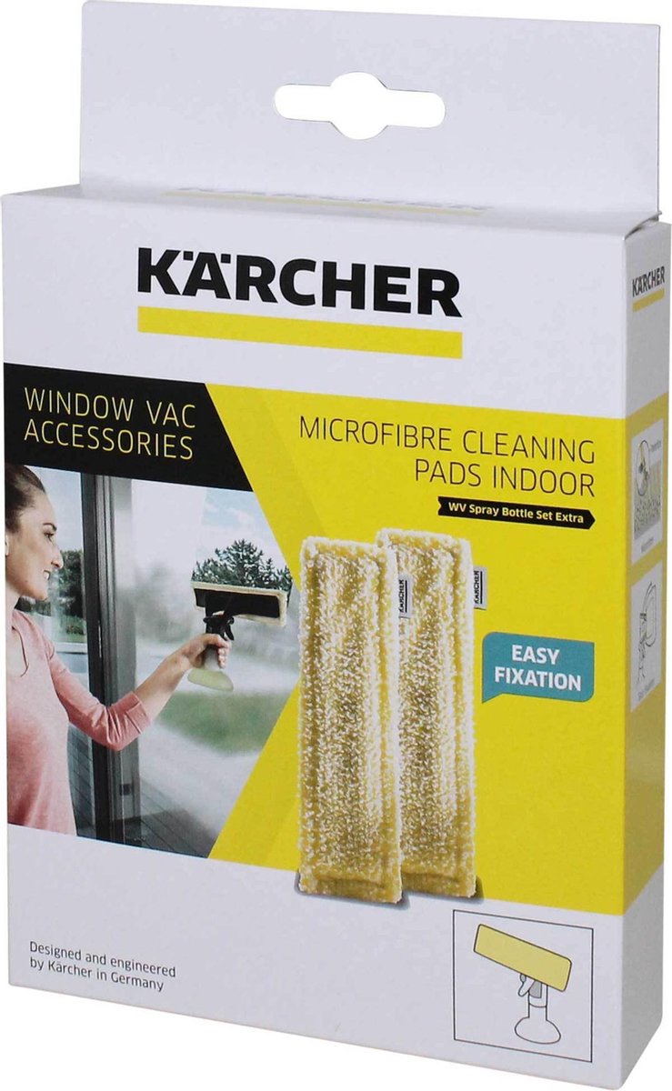 Kärcher microfiber window wiper with yellow and white covers for indoor use