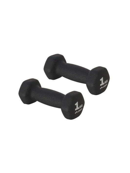 Crivit PVC dumbbells with iron core and anti-slip handles, hexagonal shape to prevent rolling