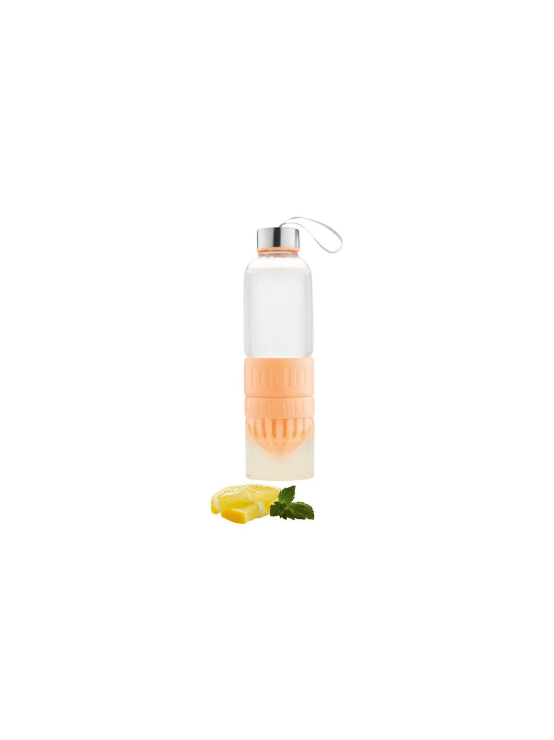 Ernesto's Citrus Press Bottle with a screw cap and a removable lemon press, perfect for flavored cold drinks on the go.