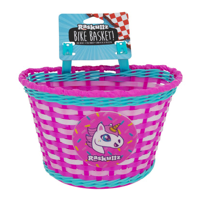 Bell Sports Raskullz Bike Basket Pink, durable weave construction, perfect for carrying toys, snacks, and essentials