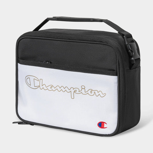 Champion Center Lunch Bag with a white hard shell and a built-in tray for safe food transport