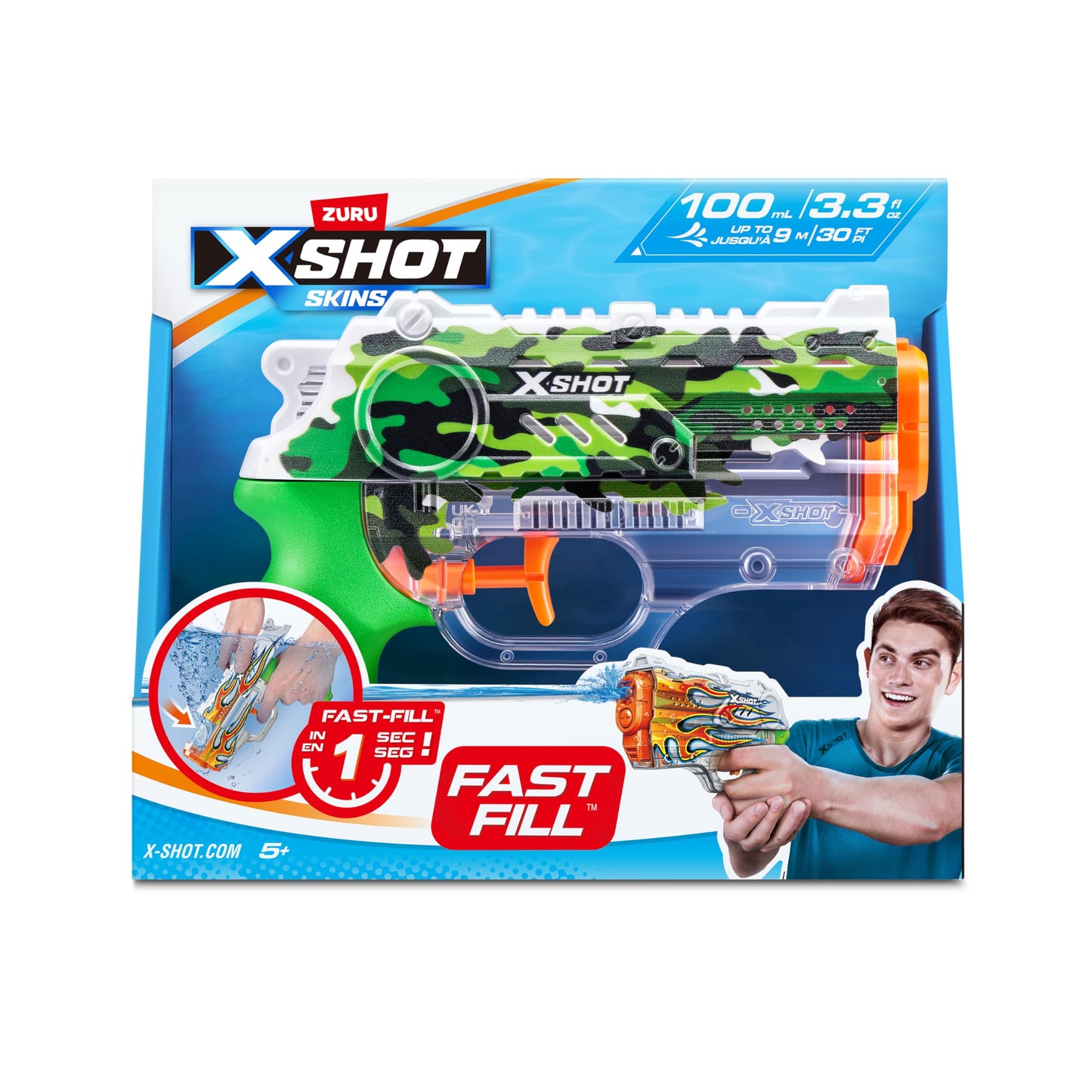Zuru X-Shot Fast-Fill Skins Nano Water Blaster in multi-colored design