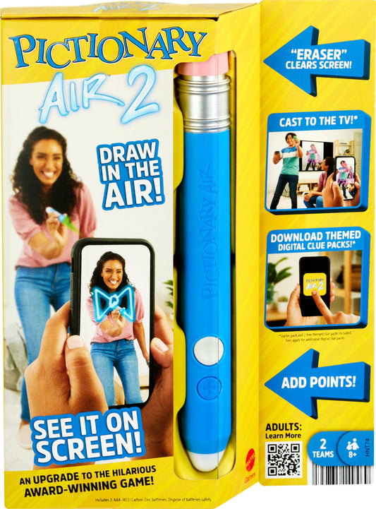 Pictionary Air 2 game with light pen, device stands, and instructions