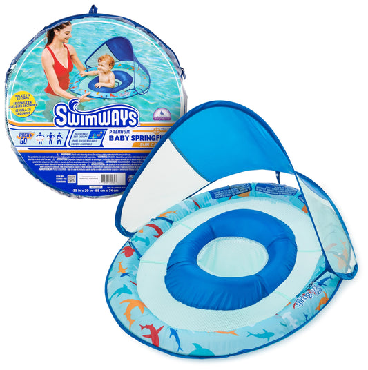 SwimWays Baby Spring Float with adjustable sun canopy and UPF sun protection for babies