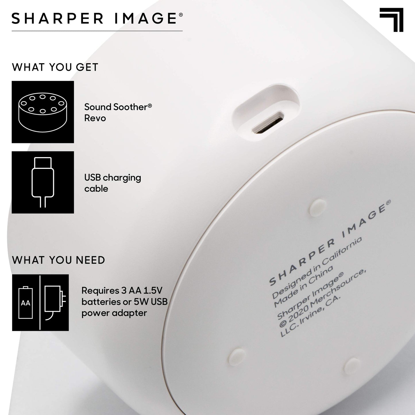 Sharper Image White Noise Sound Machine for Sleep and Relaxation