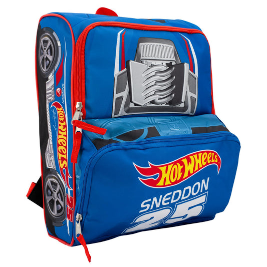 Hot Wheels Blue Sneddon #25 Twinduction race car shaped 14 inch mini backpack