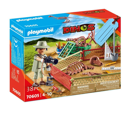 PLAYMOBIL Palaeontologist playset with a man figure and various dinosaur parts