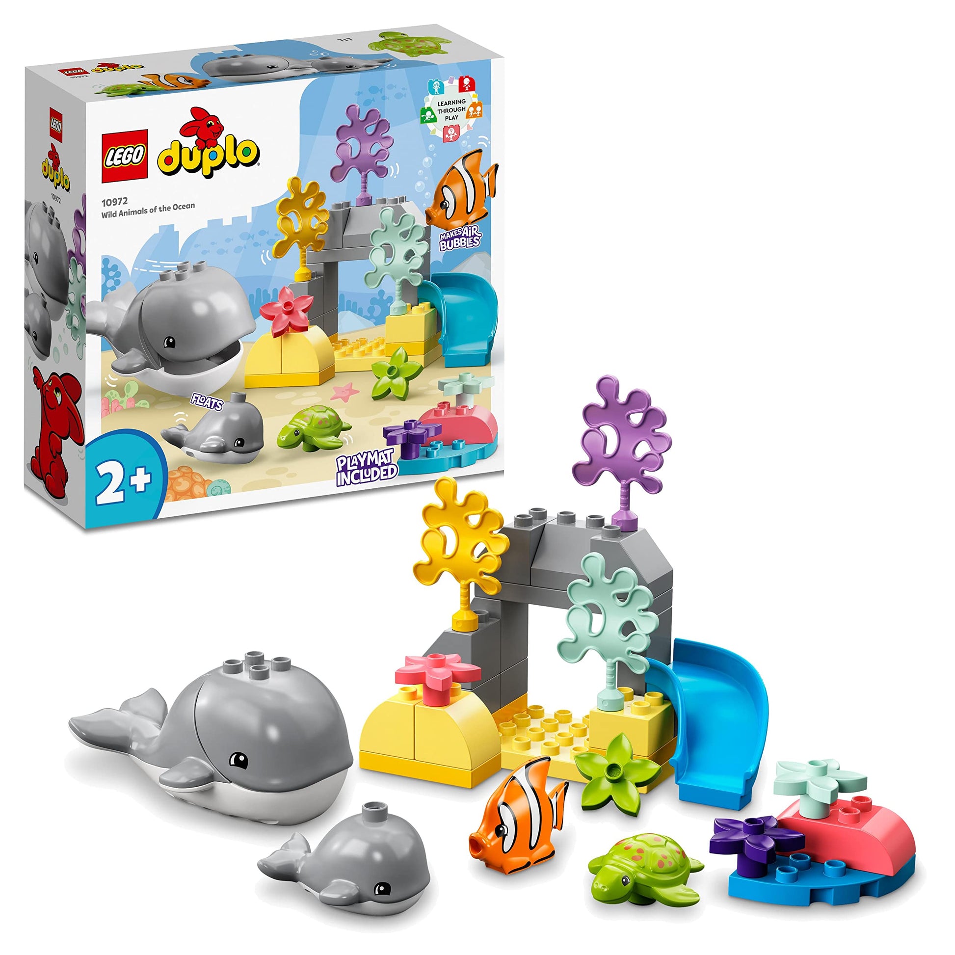 LEGO DUPLO Wild Animals of the Ocean Set with whale, turtle, and tropical fish figures on a playmat