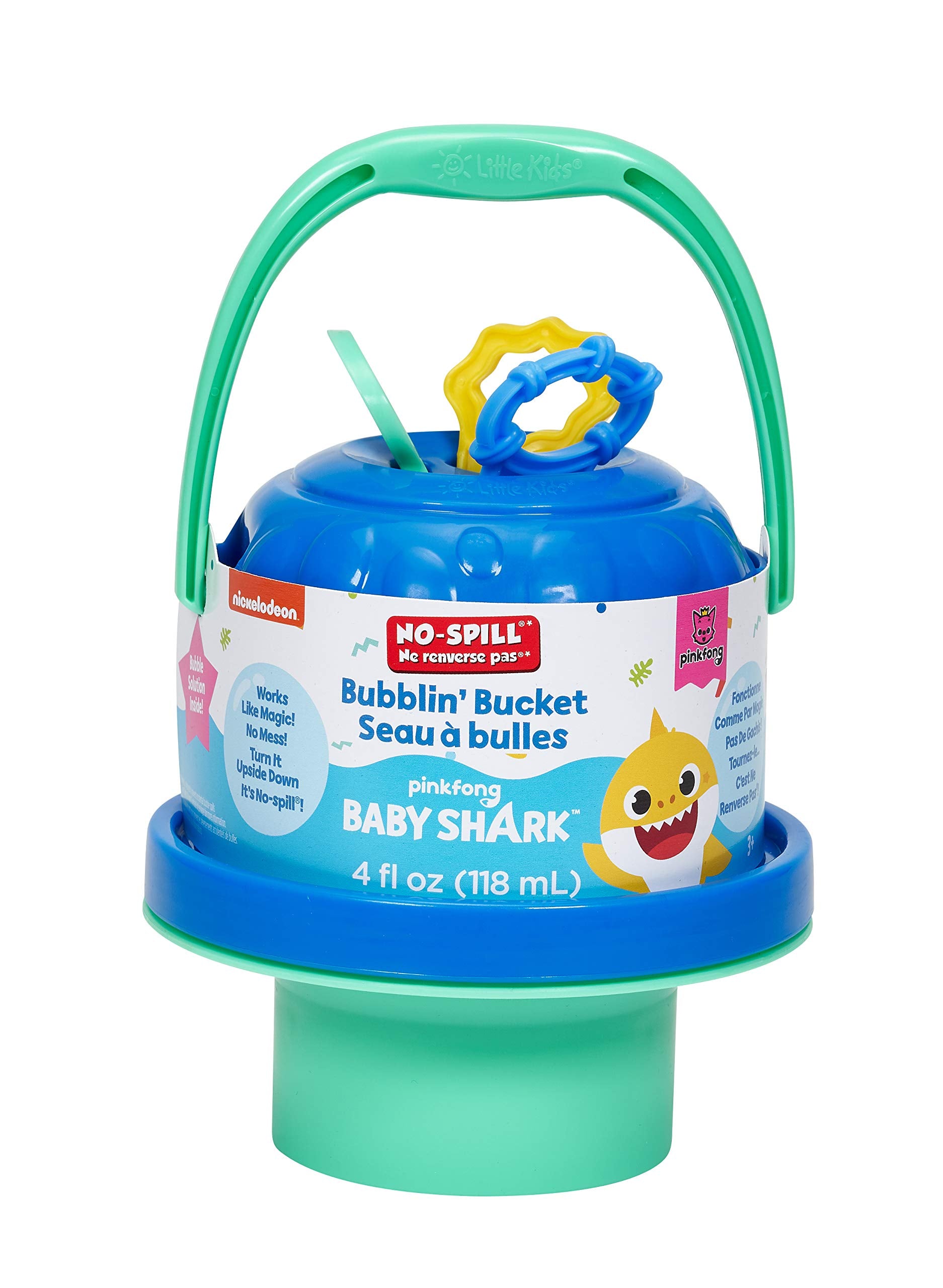 Nickelodeon Baby Shark No-Spill Bubble Bucket with 3 wands and 4oz bubble solution
