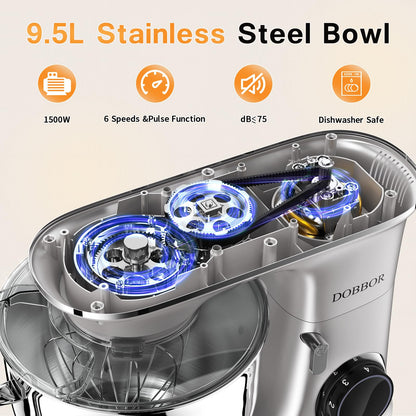 DOBBOR 1500W Pastry Mixer with Stainless Steel Bowl, 7 Speeds