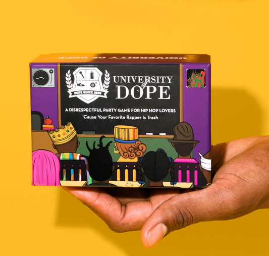 University of Dope card game with a black and white design featuring hip hop culture