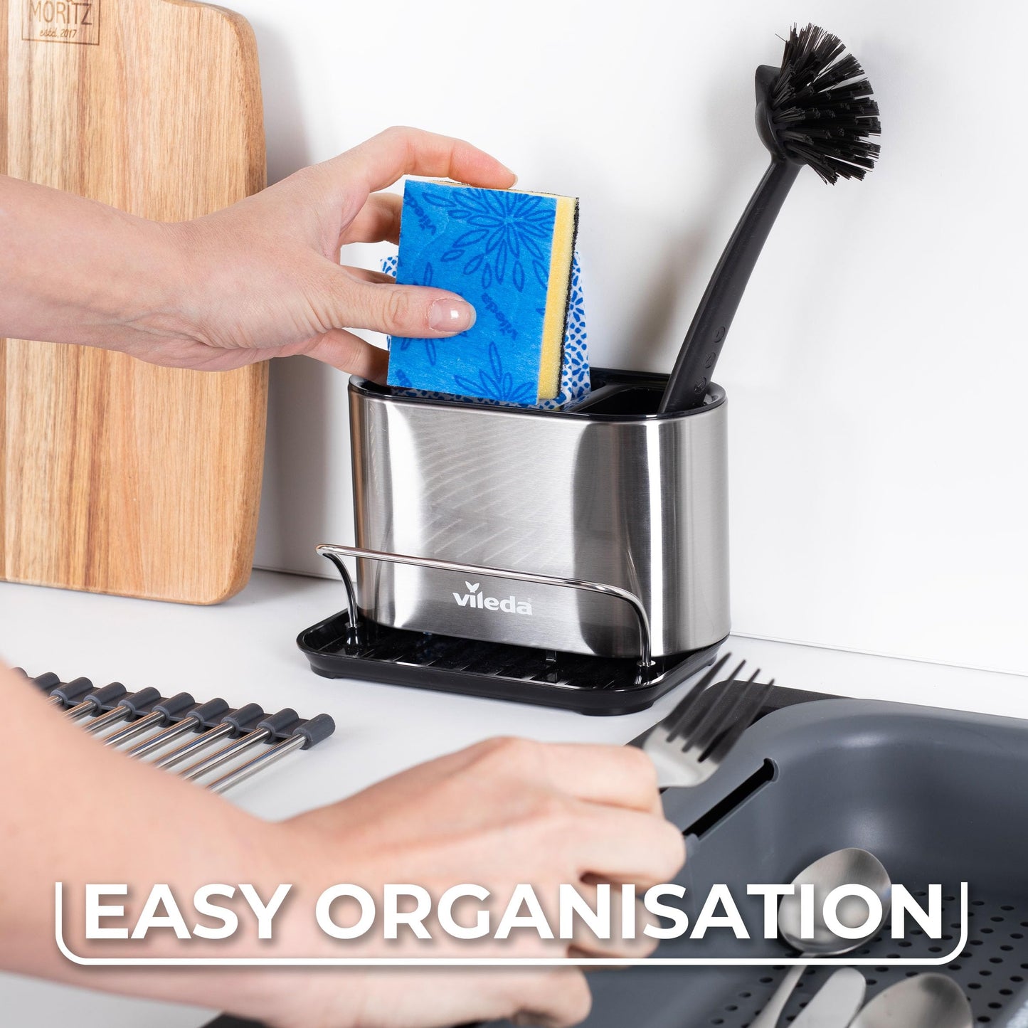 Vileda Stainless Steel Sink Organizer with Sponge Holder