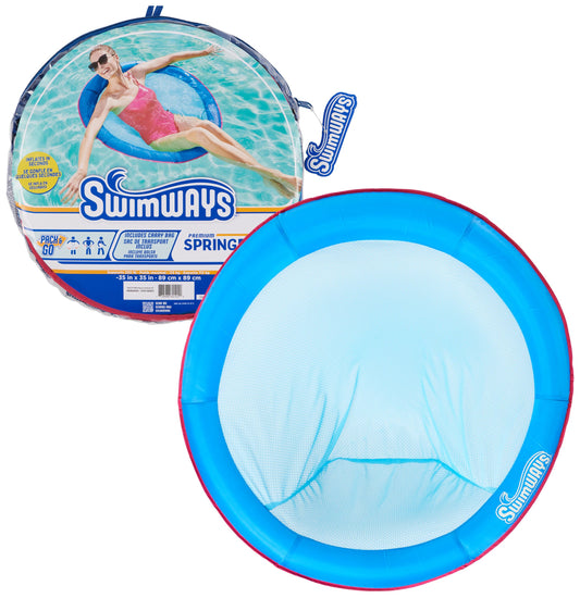 SwimWays Spring Float Papasan Pool Lounger with soft cooling mesh and inflatable edges for comfort and support