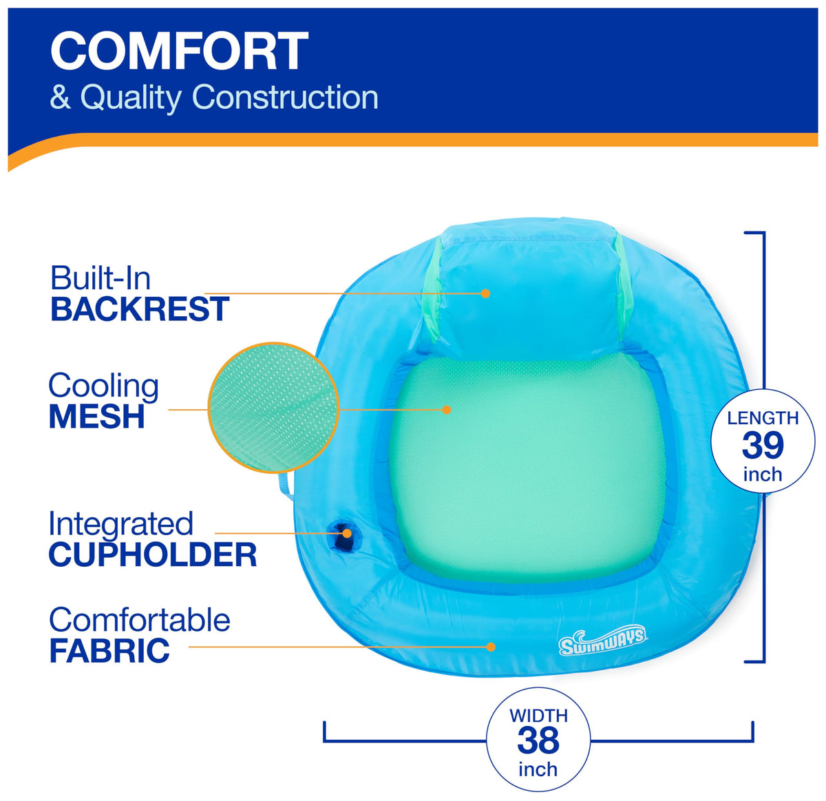 SwimWays Spring Float Premium SunSeat Pool Lounge Chair