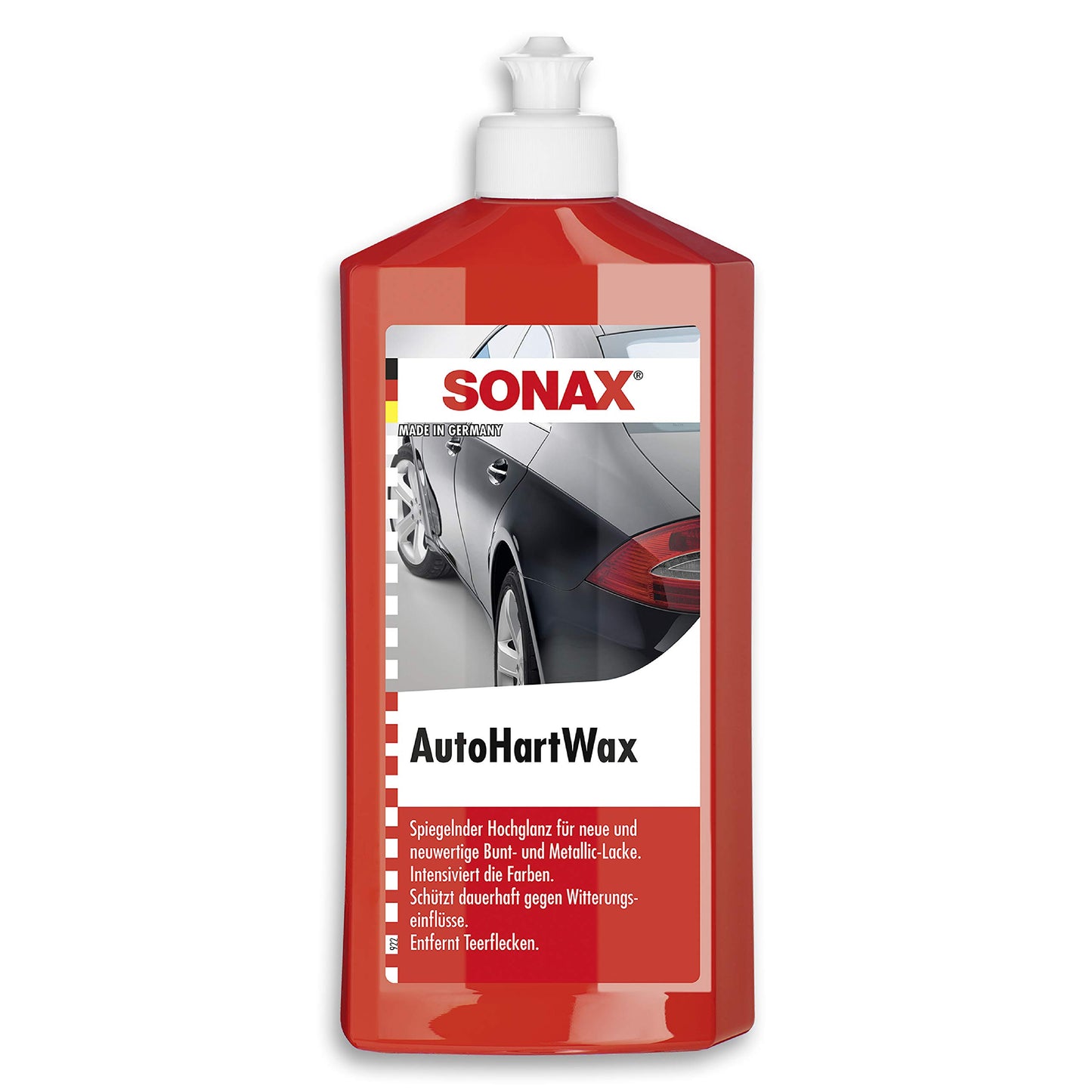 SONAX Super Liquid Wax in a 500 ml bottle, providing intense mirror shine and protection for car paint