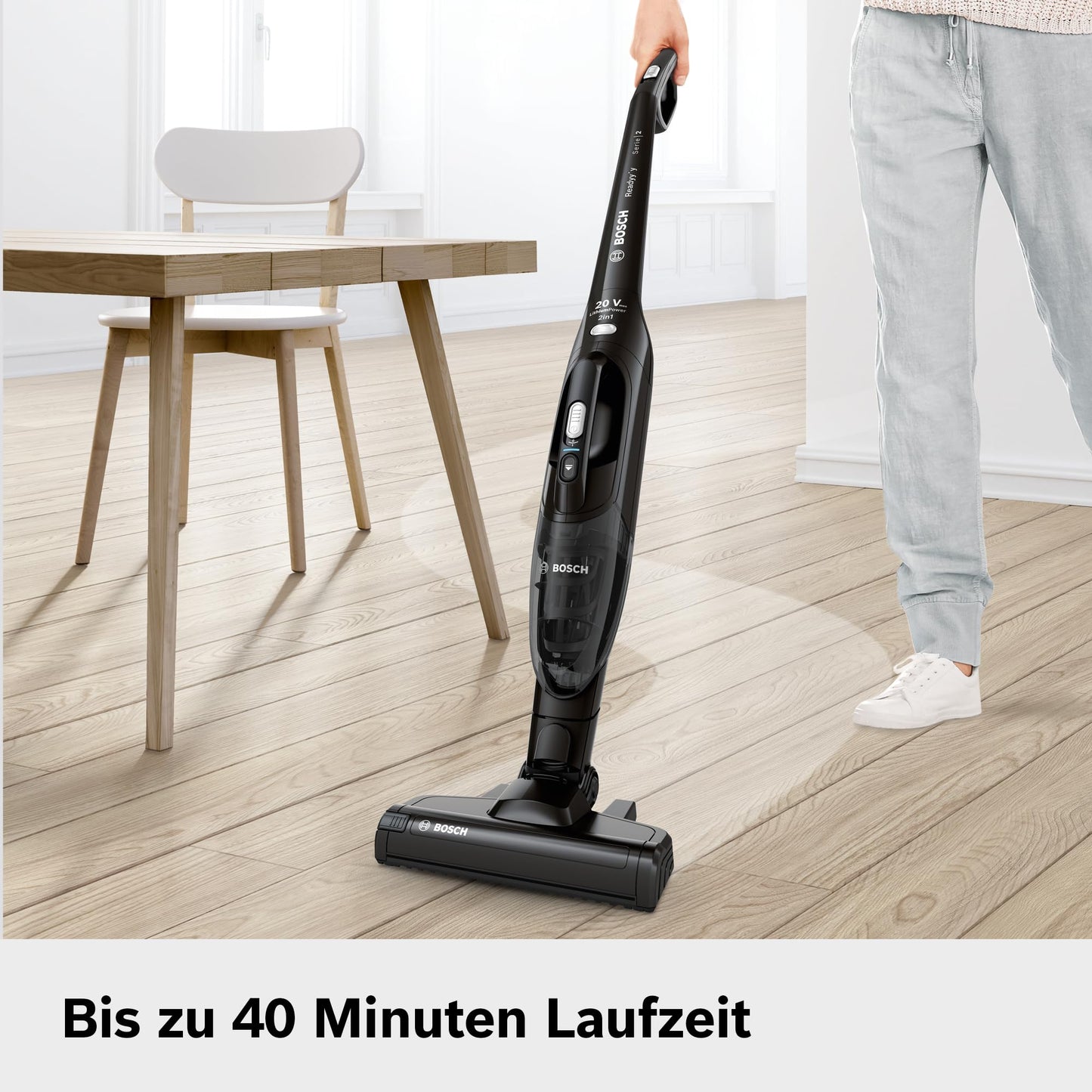 Bosch BBHF220 2-in-1 Vacuum Cleaner Broom, Black