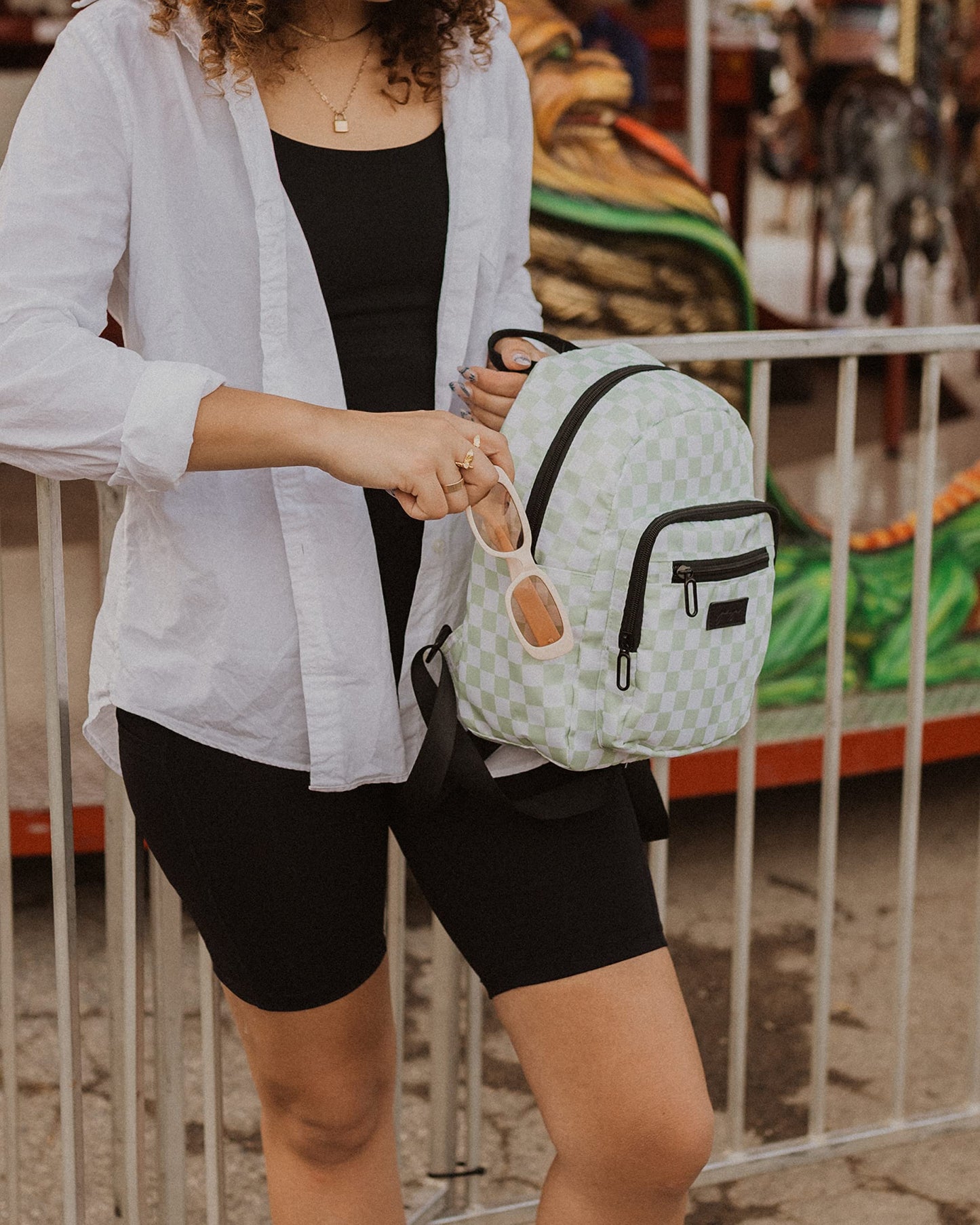 Jadyn Millie Mini Backpack for Women with Checkered Green Design