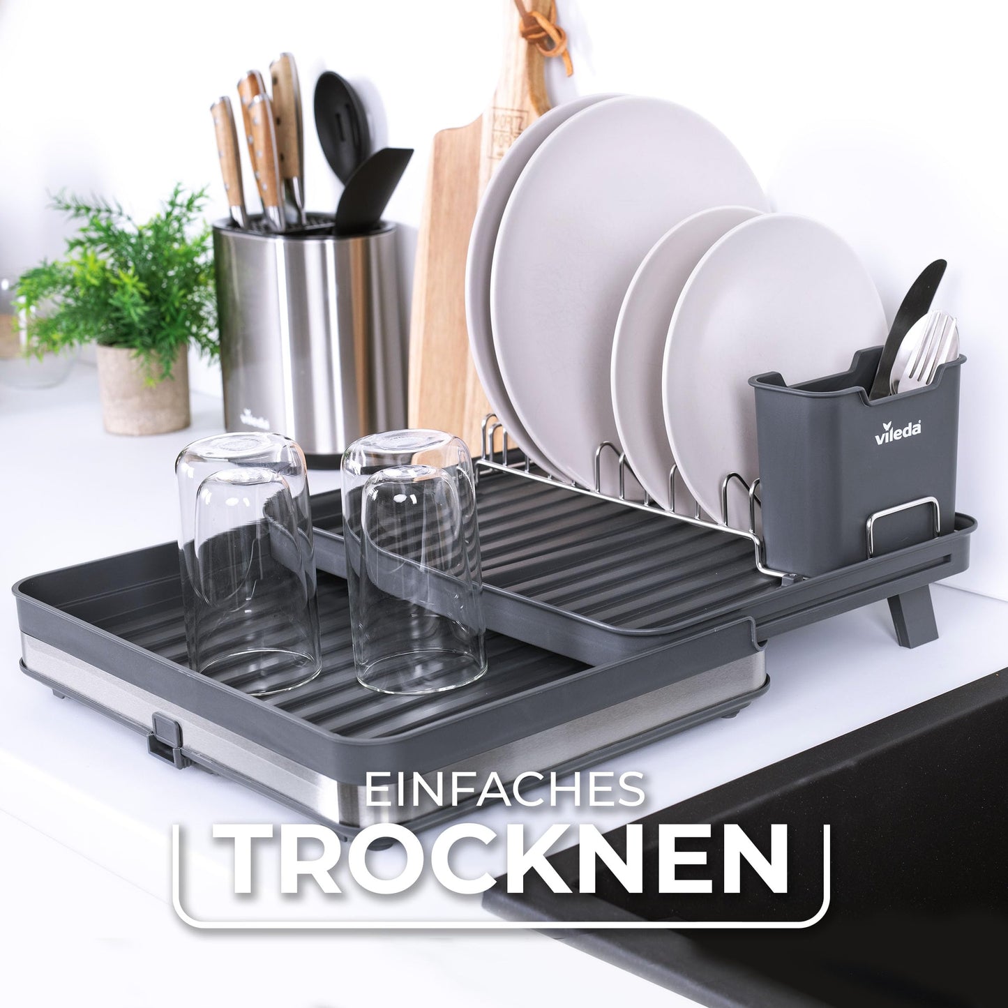 Vileda Space-saving Dish Drainer with Extendable Rack