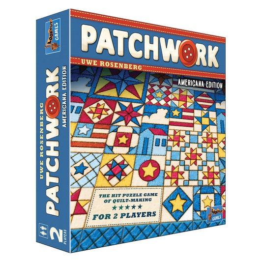 Patchwork Americana Edition Board Game featuring vibrant quilting art and components