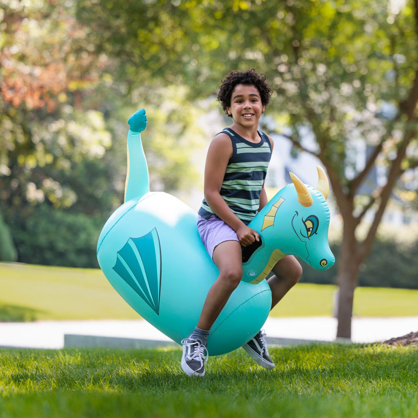 HearthSong Hop N Go Inflatable Blue Dragon Bouncy Riding Toy
