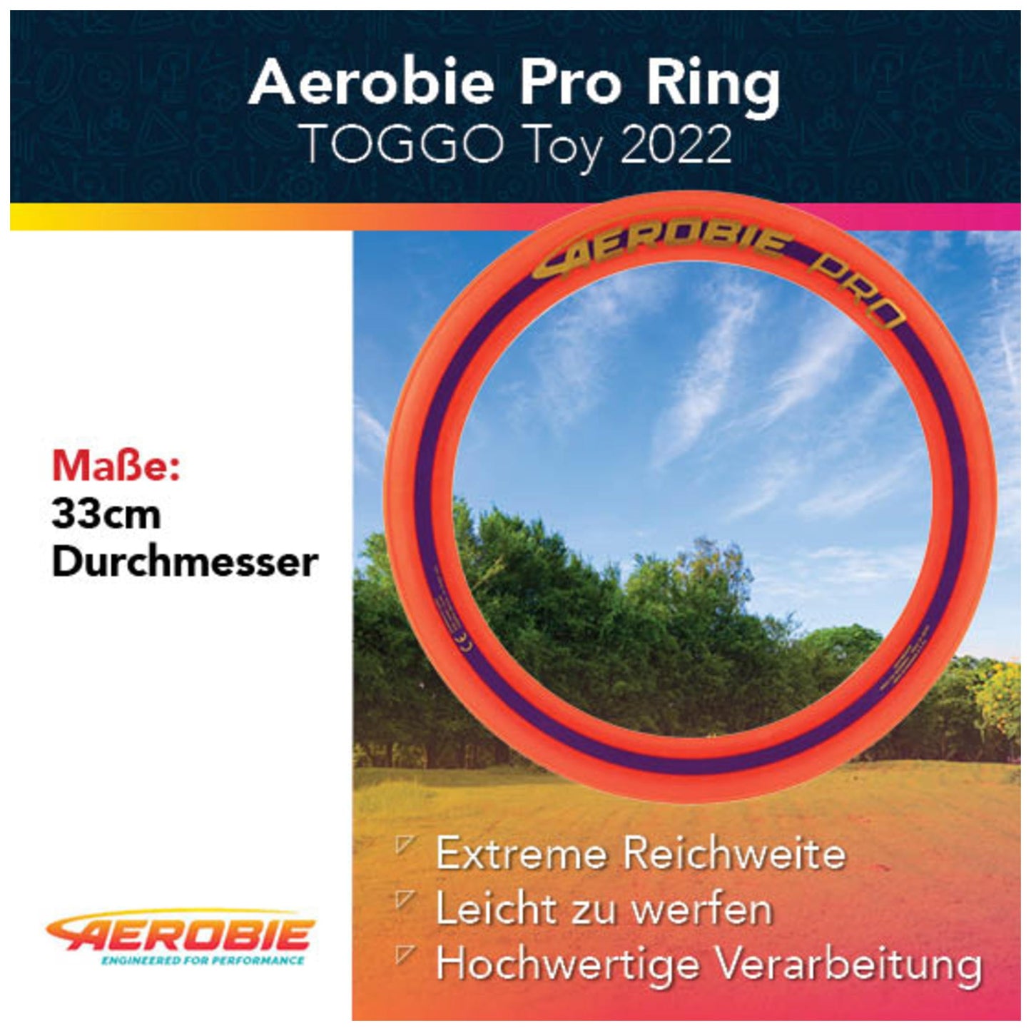 Aerobie Pro Flying Ring Throw Ring, 33 cm Diameter, Blue