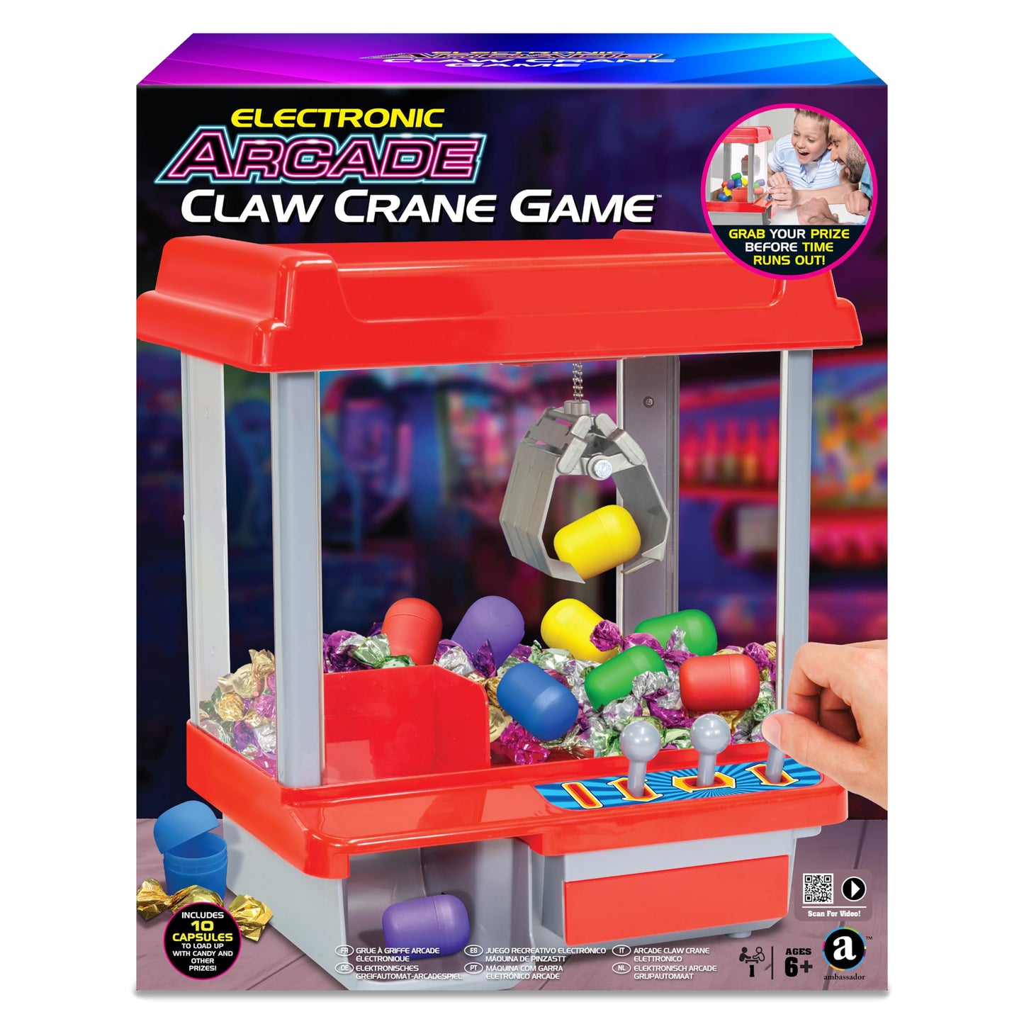 Ambassador Hyper Neon Black Series Electronic Arcade Claw Crane Game with plastic eggs and prizes