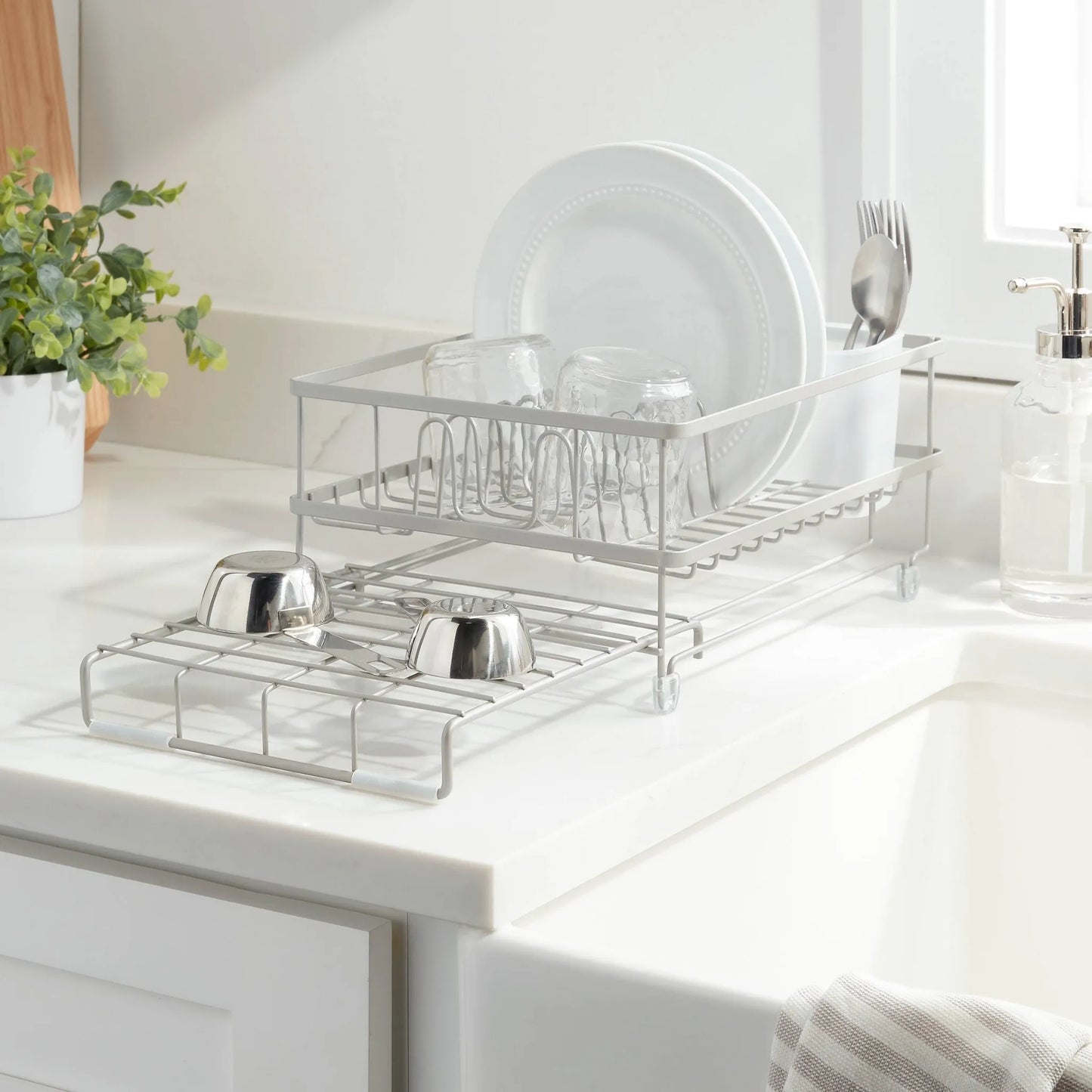 Brightroom Space Saver Steel Dish Rack with Utensil Tray Matte Nickel