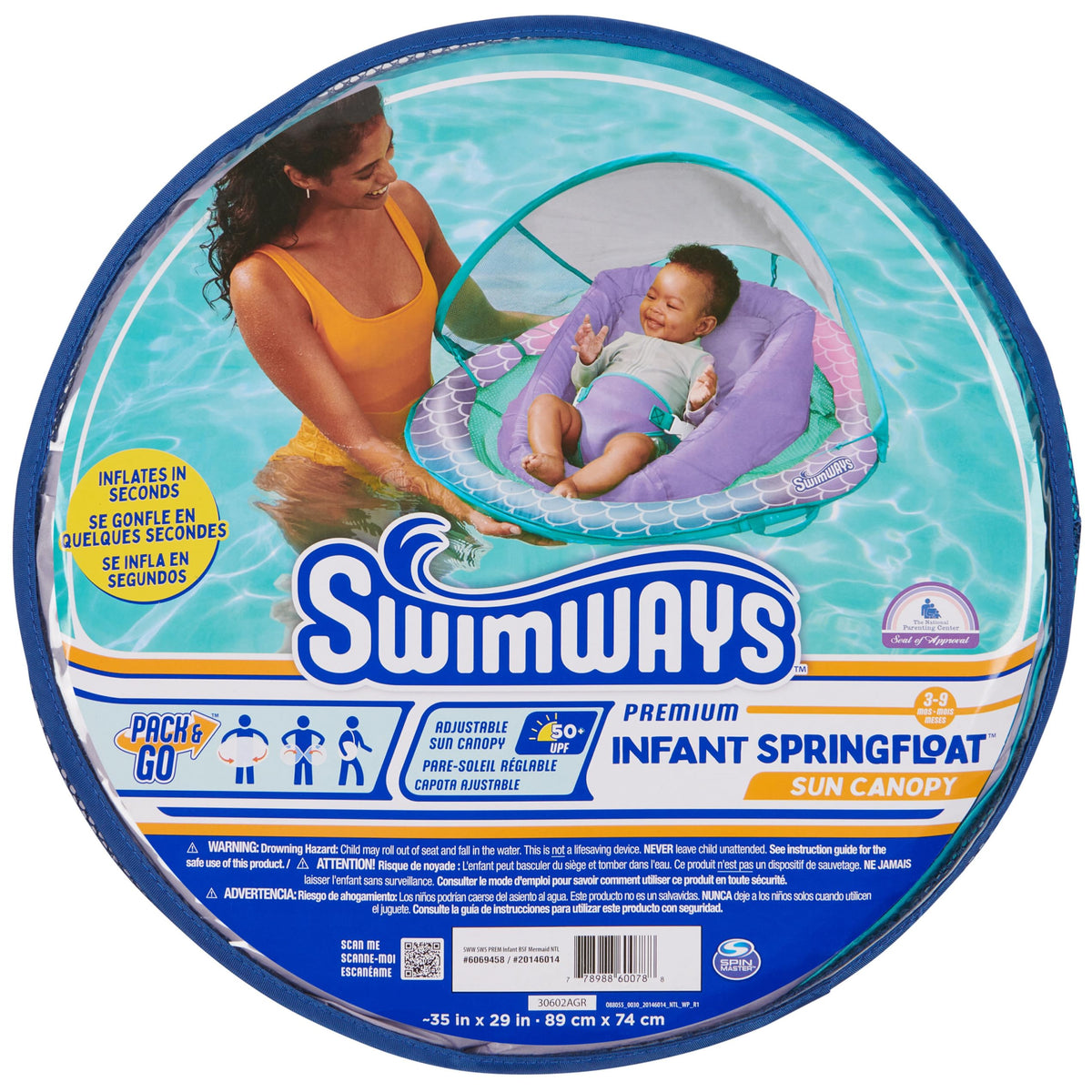SwimWays Inflatable Infant Mermaid Spring Float with Sun Canopy