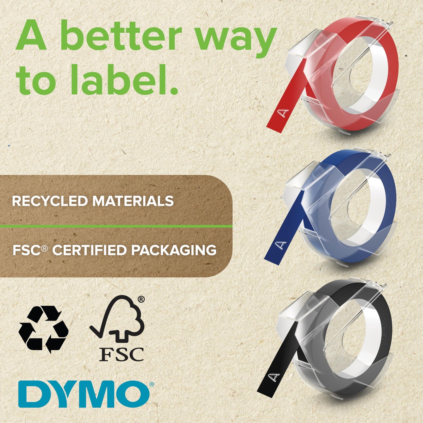 Dymo Authentic Embossing Label Tape 9mm x 3m White on Black