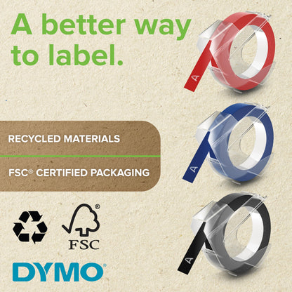 Dymo Authentic Embossing Label Tape 9mm x 3m White on Black