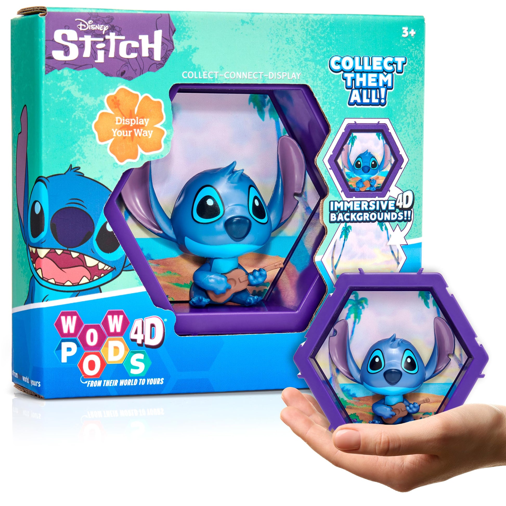 WOW! PODS 4D Disney Classic Stitch bobblehead figure with 3D lenticular background