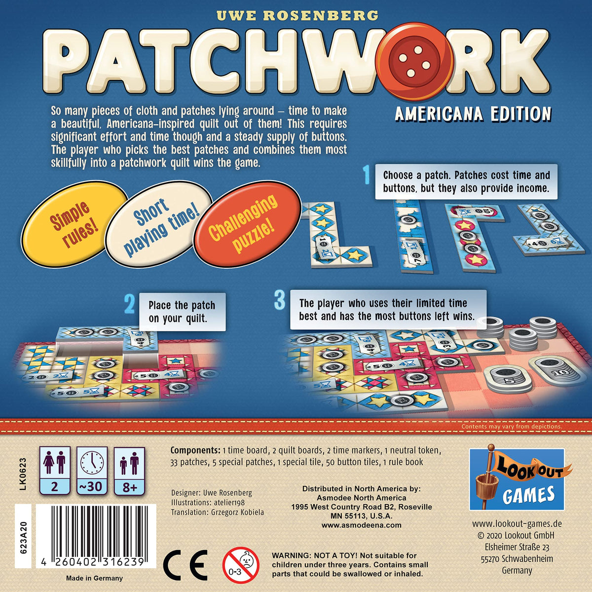 Lookout Patchwork Americana Edition Board Game by Lookout