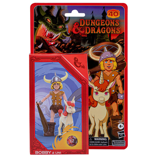 Dungeons & Dragons Bobby & Uni 6 inch scale action figures 2-pack with exclusive D12 dice and accessory.
