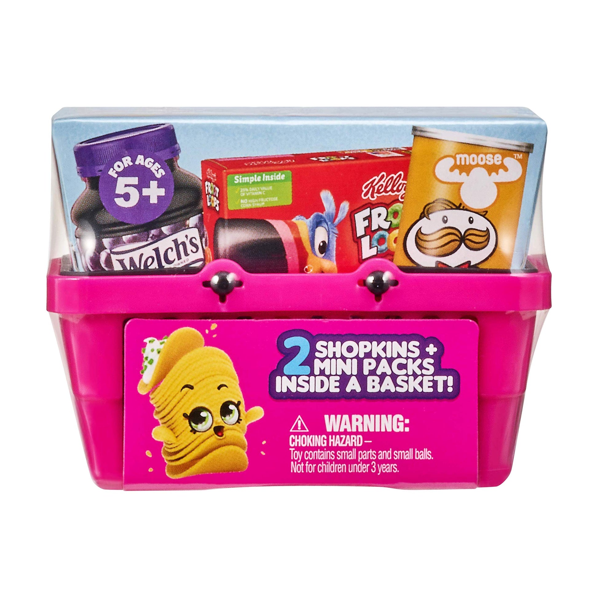 Shopkins Real Littles Mini Pack with 2 Mini Packs and 2 Shopkins figurines in a mini basket