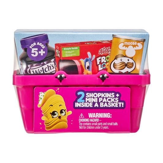 Shopkins Real Littles Mini Pack with 2 Mini Packs and 2 Shopkins figurines in a mini basket