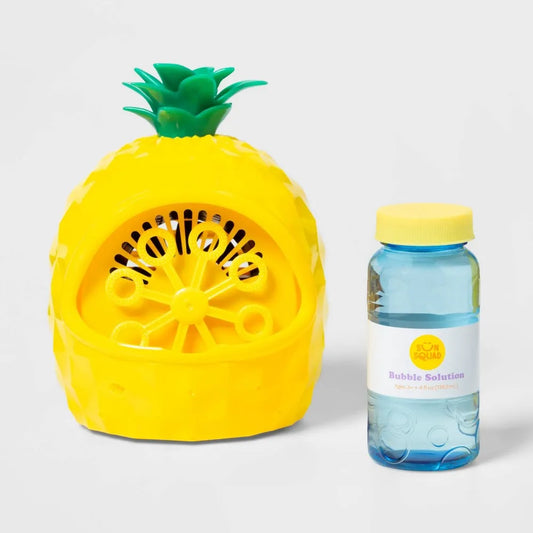 Plastic pineapple bubble maker toy for kids with 4 fl. oz. bubble solution included