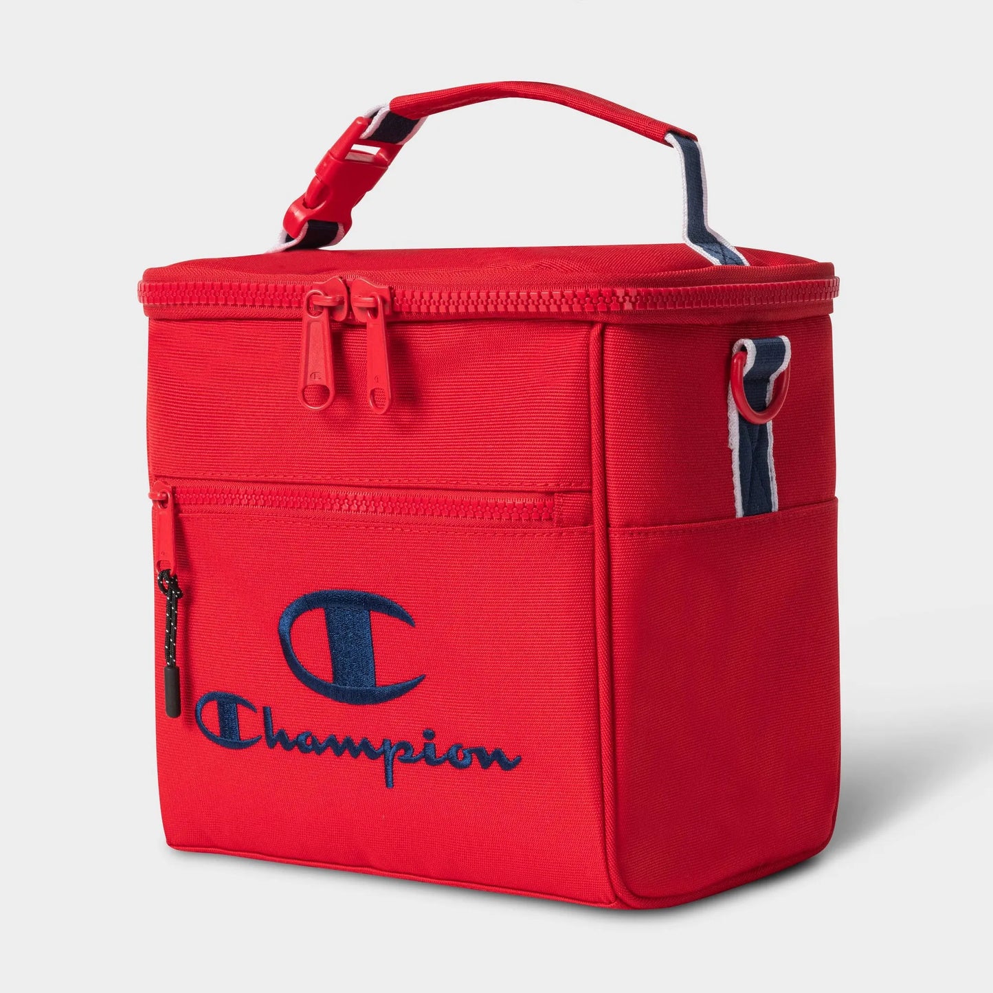 Champion Insulated Lunch Kit in red with zipper closure, designed for keeping food chilled