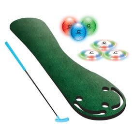 Cipton LED Light-Up Putting Green Set with 3 LED Golf Balls and Putter on a 10ft Indoor/Outdoor Mini Golf Mat