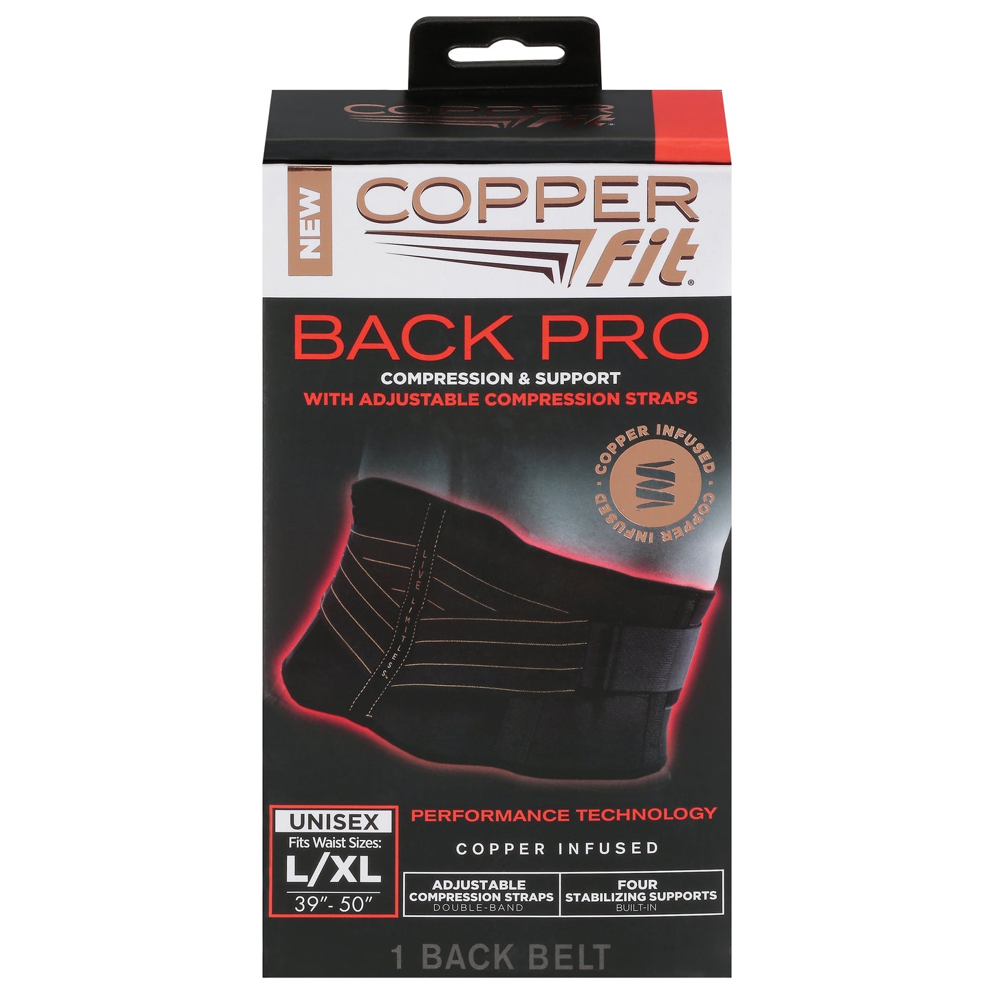 Copper Fit adjustable back brace with copper-infused compression for pain relief