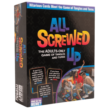 All Screwed Up board game with cards and play mat, designed for adults seeking a fun and twisted party game