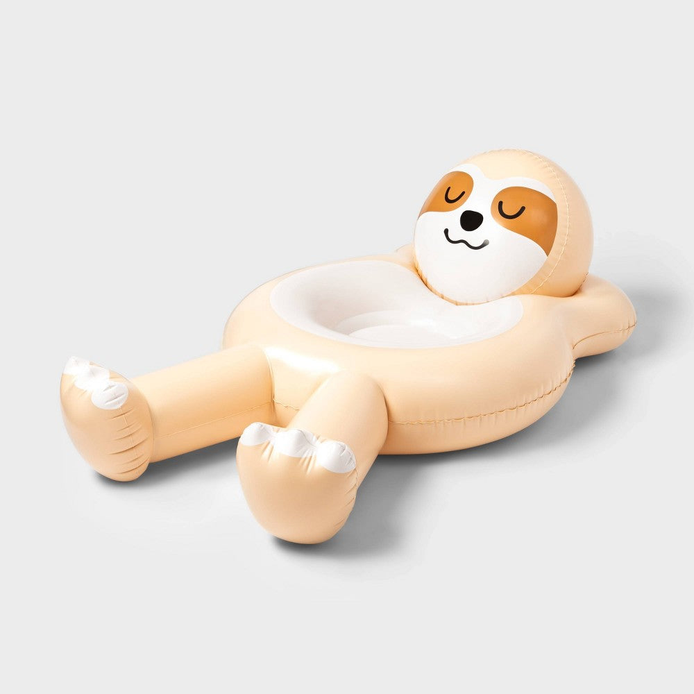 A bright yellow sloth-shaped pool float from Sun Squad™, perfect for a fun day in the sun.