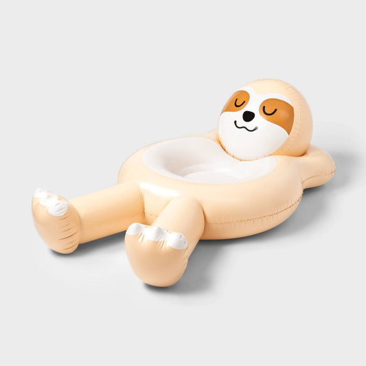 A bright yellow sloth-shaped pool float from Sun Squad™, perfect for a fun day in the sun.