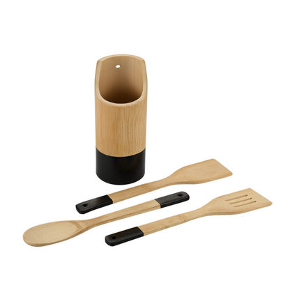 Kesper Bamboo Kitchen Spoon Set with Ridges and Spatula