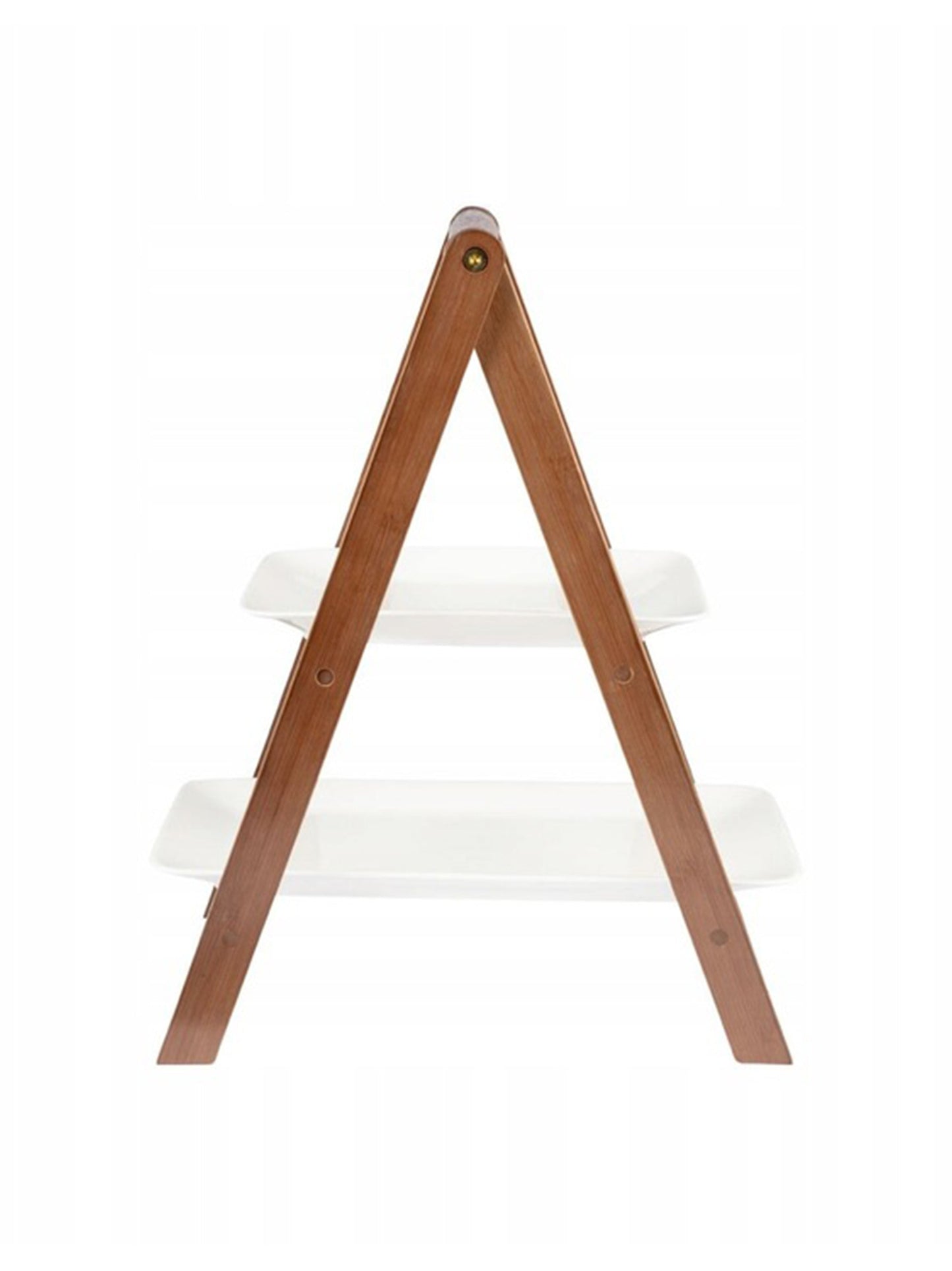 Ernesto Tiered Wood Stand with 2 Porcelain Plates