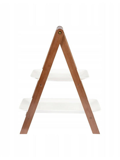 Ernesto Tiered Wood Stand with 2 Porcelain Plates