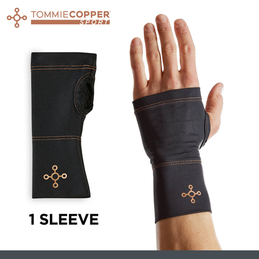 Tommie Copper Sport Compression Wrist Sleeve in black for adults, small/medium size
